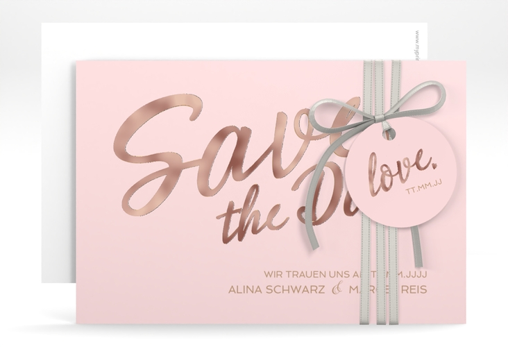 Save the Date-Karte Glam A6 Karte quer rosa rosegold