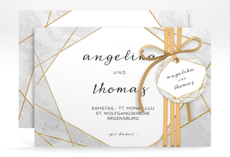 Save the Date-Karte Asymmetry A6 Karte quer grau gold