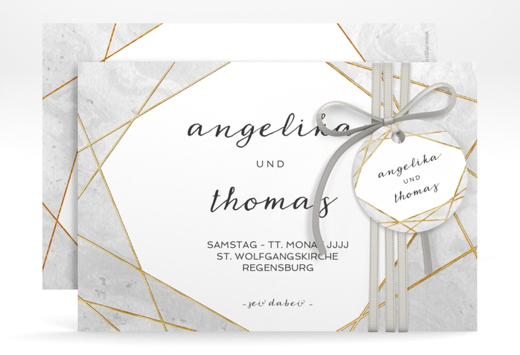 Save the Date-Karte Asymmetry A6 Karte quer grau gold