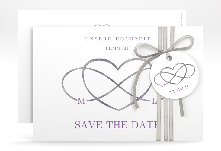 Save the Date-Karte Infinity A6 Karte quer lila silber