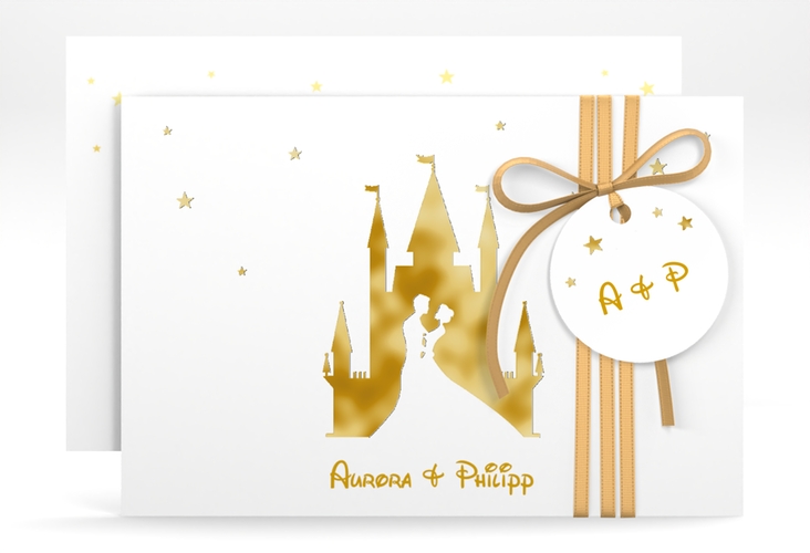 Save the Date-Karte Castle A6 Karte quer gold gold