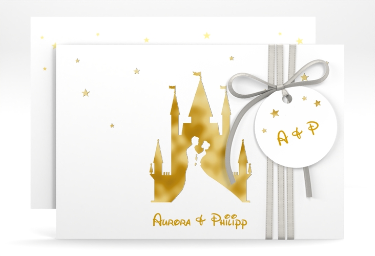 Save the Date-Karte Castle A6 Karte quer gold gold