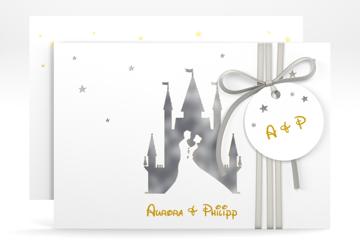 Save the Date-Karte Castle A6 Karte quer gold silber