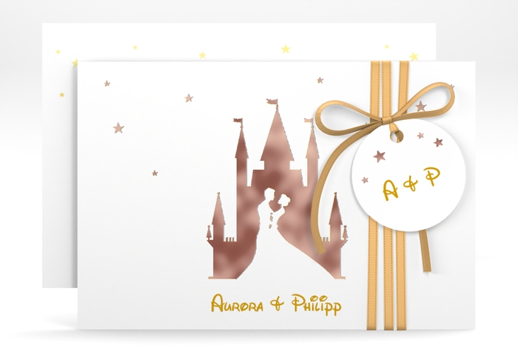 Save the Date-Karte Castle A6 Karte quer gold rosegold