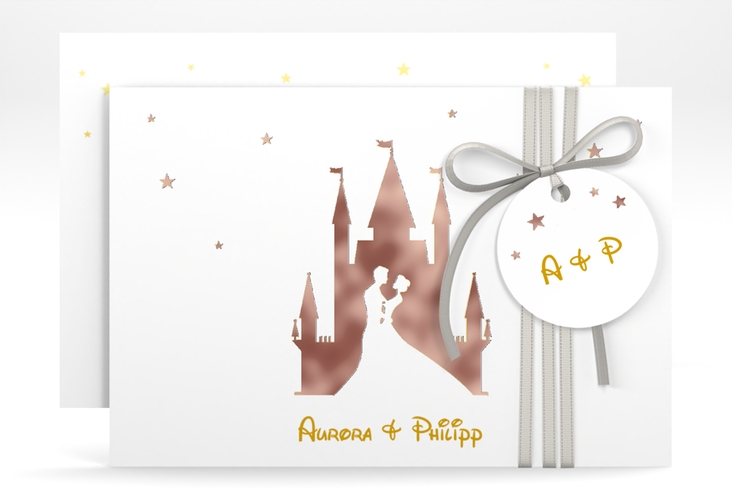 Save the Date-Karte Castle A6 Karte quer gold rosegold