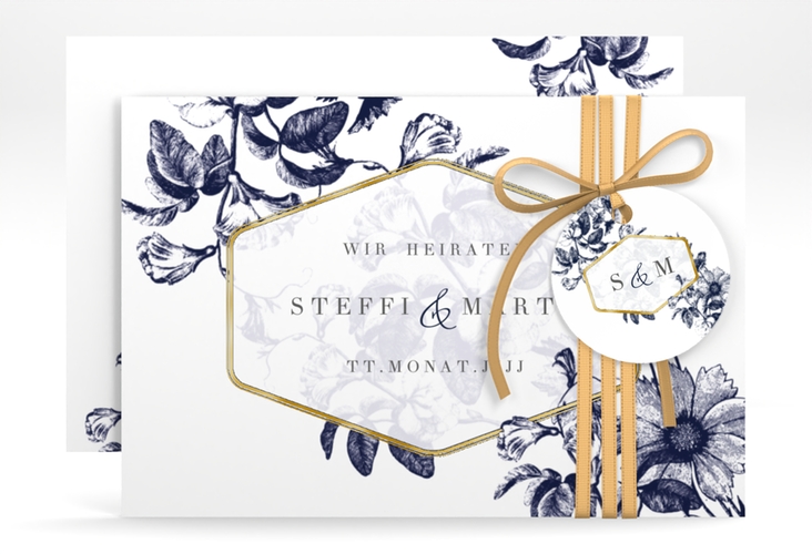 Save the Date-Karte Magnificent A6 Karte quer blau gold