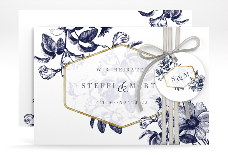 Save the Date-Karte Magnificent A6 Karte quer blau gold
