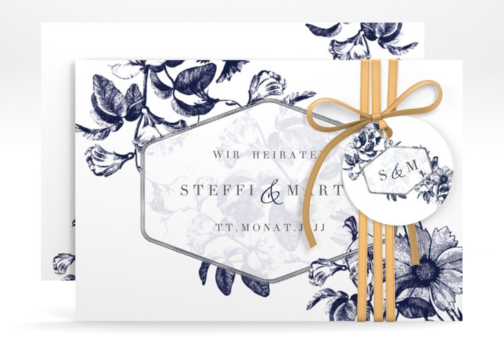 Save the Date-Karte Magnificent A6 Karte quer blau silber