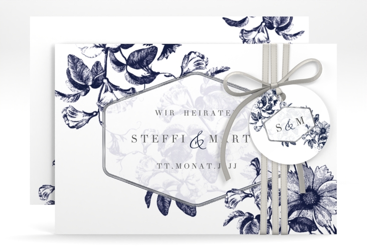 Save the Date-Karte Magnificent A6 Karte quer blau silber
