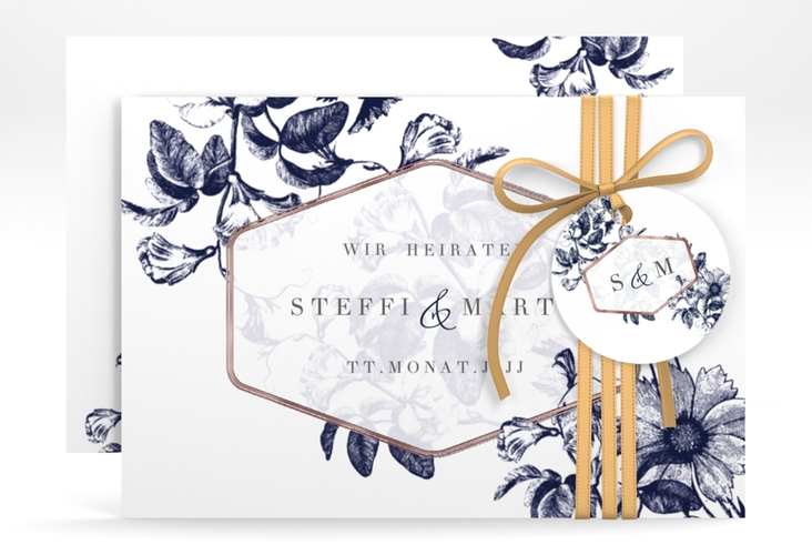 Save the Date-Karte Magnificent A6 Karte quer blau rosegold
