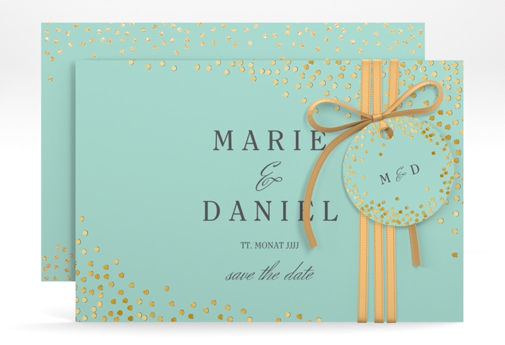 Save the Date-Karte Glitter A6 Karte quer mint gold