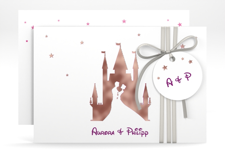 Save the Date-Karte Castle A6 Karte quer pink rosegold