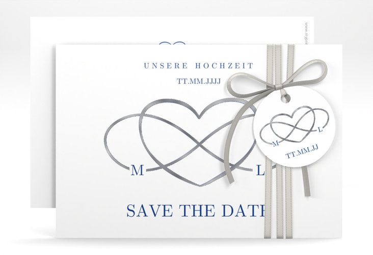 Save the Date-Karte Infinity A6 Karte quer blau silber