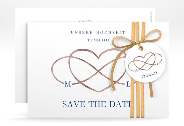 Save the Date-Karte Infinity A6 Karte quer blau rosegold