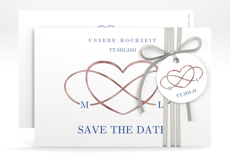 Save the Date-Karte Infinity A6 Karte quer blau rosegold