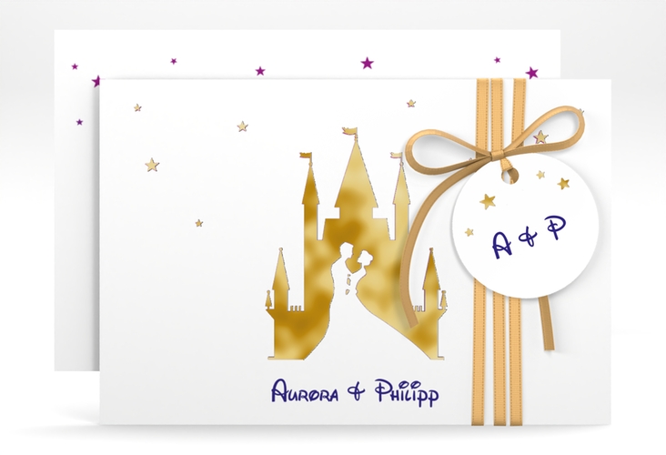 Save the Date-Karte Castle A6 Karte quer lila gold