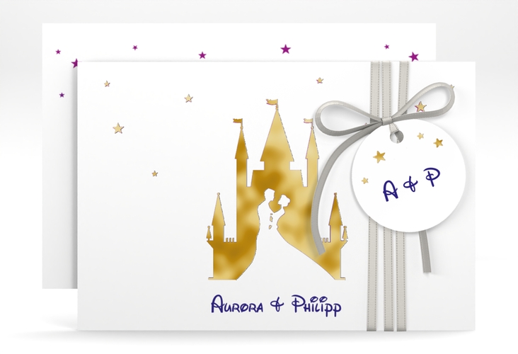 Save the Date-Karte Castle A6 Karte quer lila gold