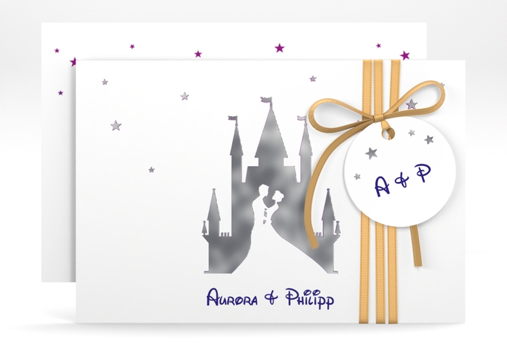 Save the Date-Karte Castle A6 Karte quer lila silber
