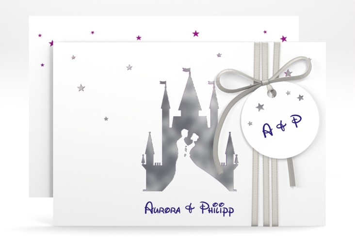 Save the Date-Karte Castle A6 Karte quer lila silber