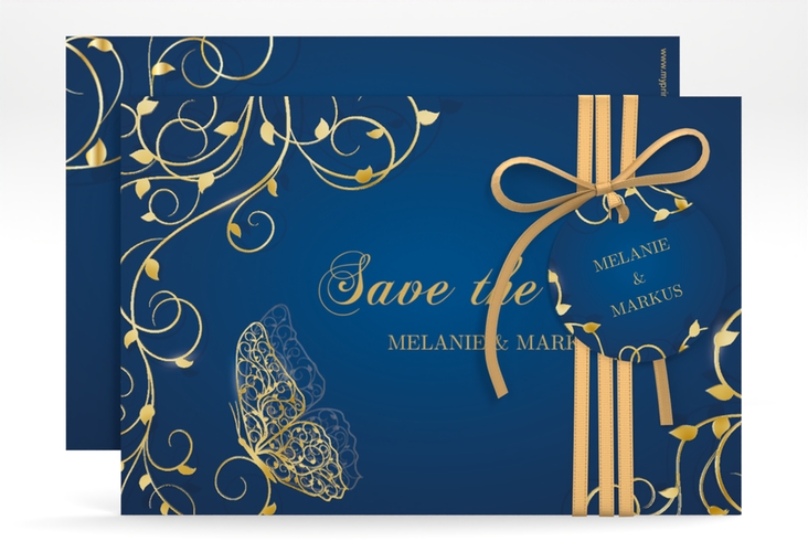 Save the Date-Karte Eternity A6 Karte quer blau gold