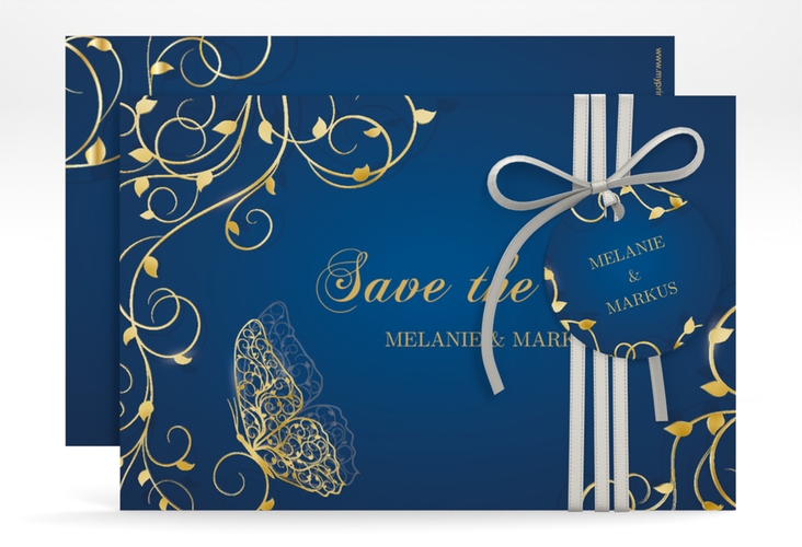 Save the Date-Karte Eternity A6 Karte quer blau gold
