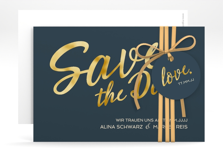 Save the Date-Karte Glam A6 Karte quer blau gold