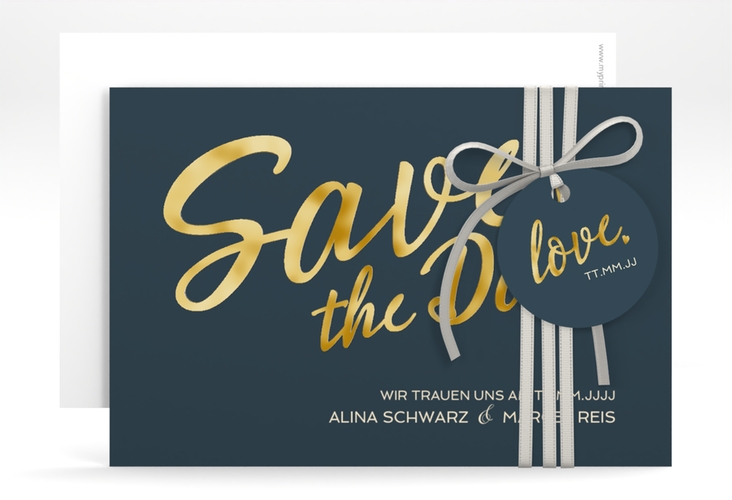 Save the Date-Karte Glam A6 Karte quer blau gold