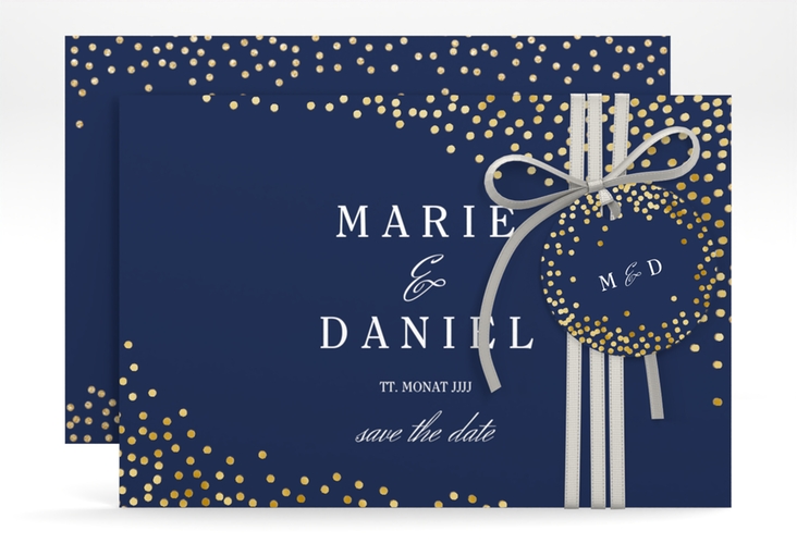 Save the Date-Karte Glitter A6 Karte quer blau gold