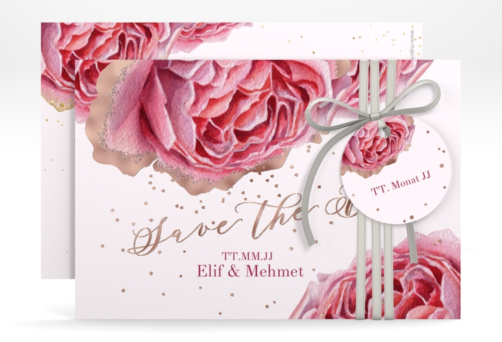 Save the Date-Karte Cherie A6 Karte quer rosa rosegold