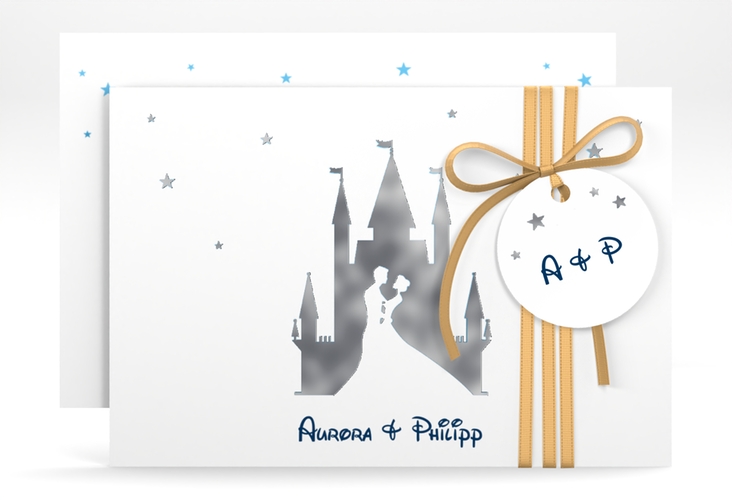 Save the Date-Karte Castle A6 Karte quer blau silber