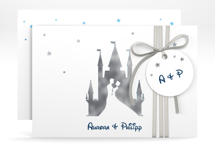 Save the Date-Karte Castle A6 Karte quer blau silber