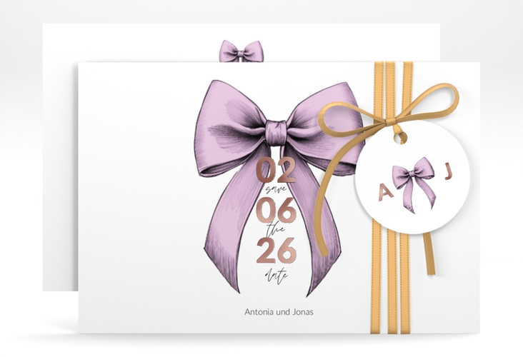 Save the Date-Karte Schleife A6 Karte quer rosa rosegold