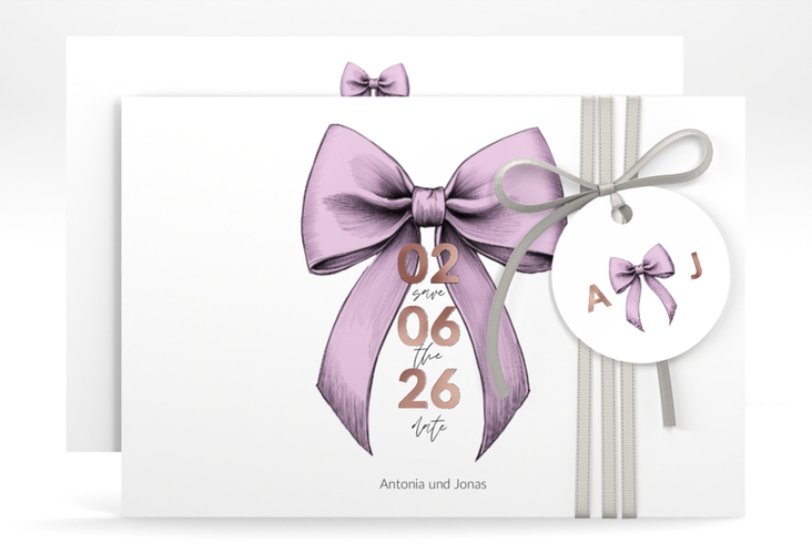 Save the Date-Karte Schleife A6 Karte quer rosa rosegold