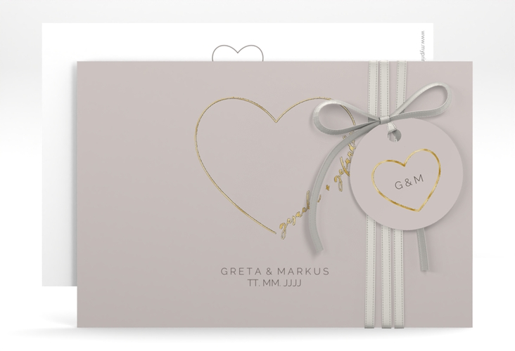 Save the Date-Karte Lebenstraum A6 Karte quer grau gold