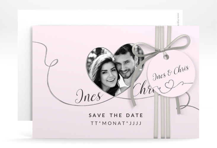 Save the Date-Karte Hochzeit Dolce A6 Karte quer rosa silber
