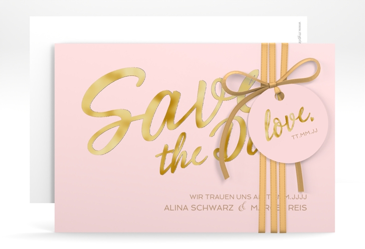 Save the Date-Karte Glam A6 Karte quer rosa gold