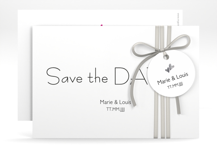 Save the Date-Karte Hochzeit Twohearts A6 Karte quer pink silber