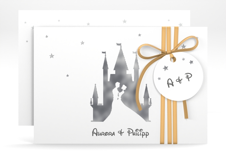 Save the Date-Karte Castle A6 Karte quer grau silber