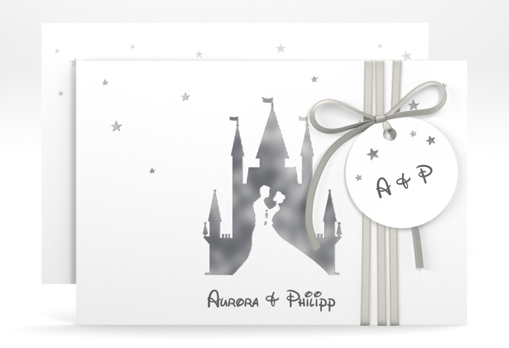Save the Date-Karte Castle A6 Karte quer grau silber