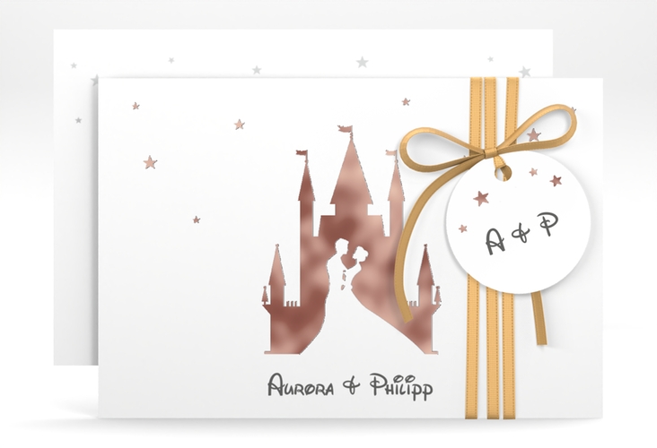 Save the Date-Karte Castle A6 Karte quer grau rosegold