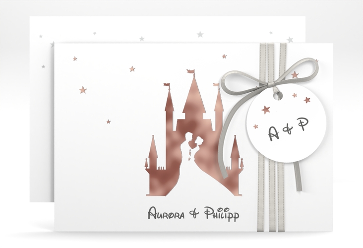 Save the Date-Karte Castle A6 Karte quer grau rosegold