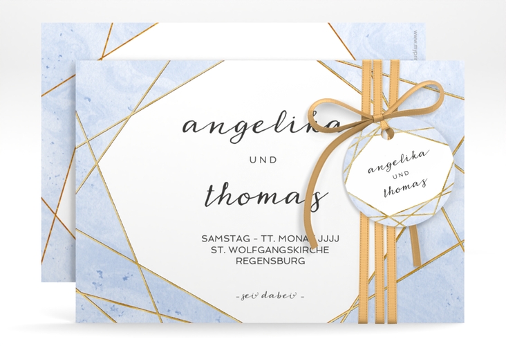 Save the Date-Karte Asymmetry A6 Karte quer blau gold