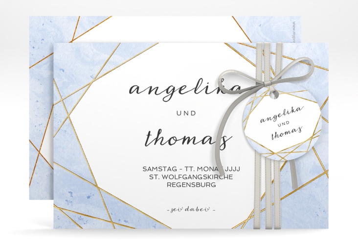 Save the Date-Karte Asymmetry A6 Karte quer blau gold
