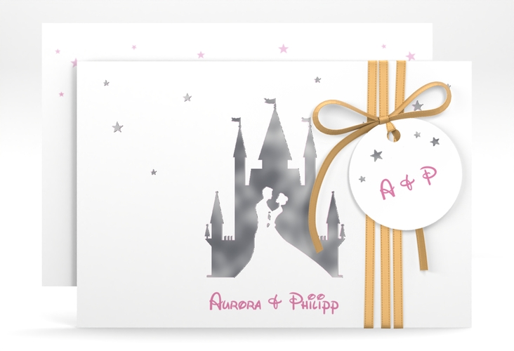 Save the Date-Karte Castle A6 Karte quer rosa silber
