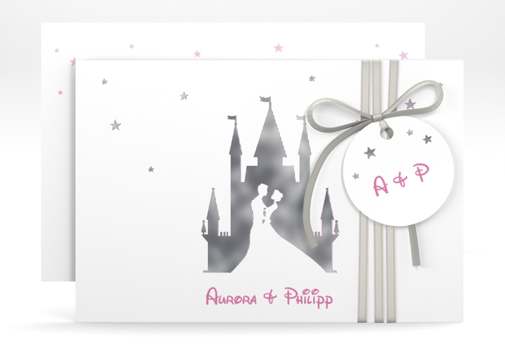 Save the Date-Karte Castle A6 Karte quer rosa silber