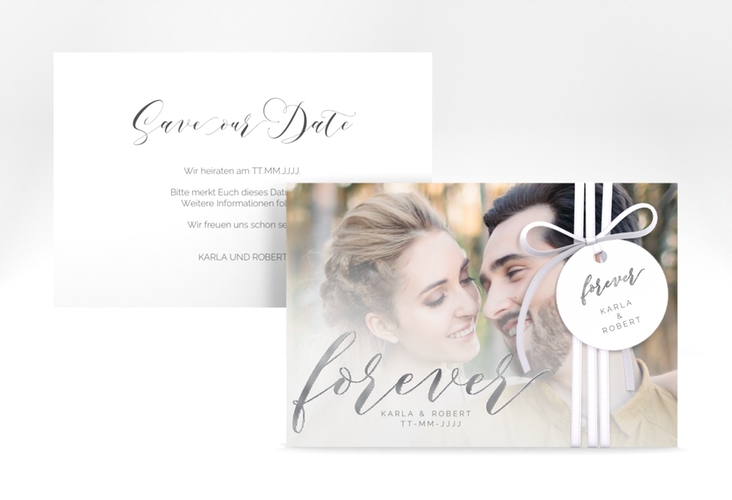 Save the Date-Karte Promise A6 Karte quer weiss silber