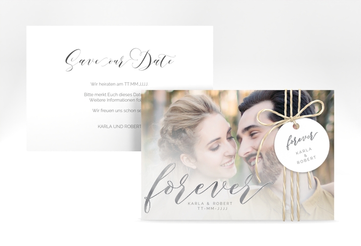 Save the Date-Karte Promise A6 Karte quer weiss silber