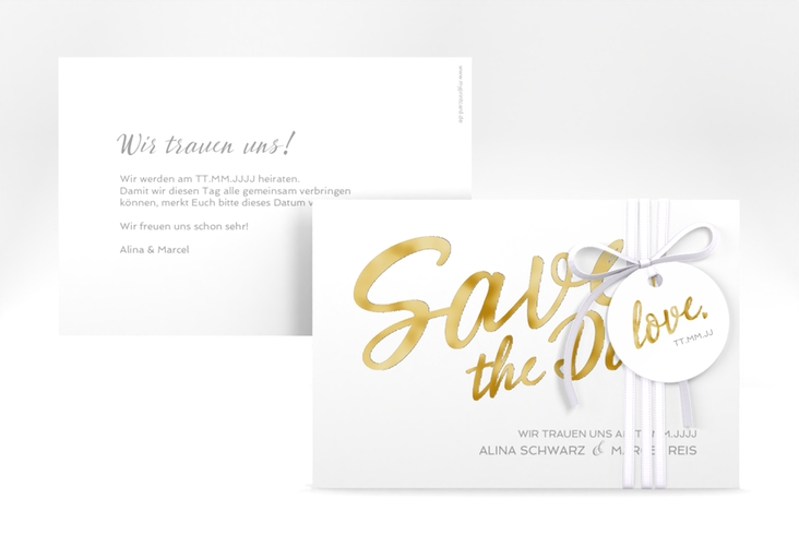 Save the Date-Karte Glam A6 Karte quer weiss gold