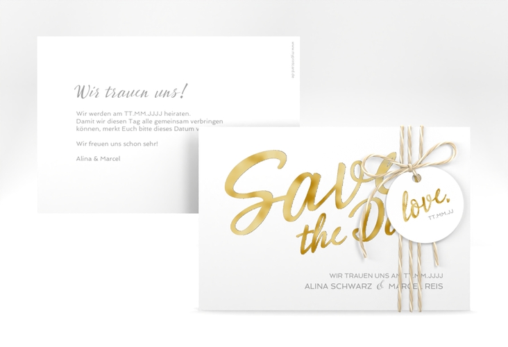 Save the Date-Karte Glam A6 Karte quer weiss gold