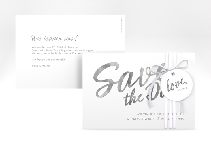 Save the Date-Karte Glam A6 Karte quer weiss silber